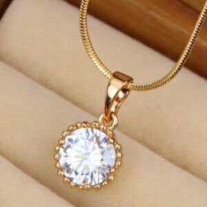 "Elegant Rose Gold Round Pendant with Large White Sparkling Stone, XPPT1866